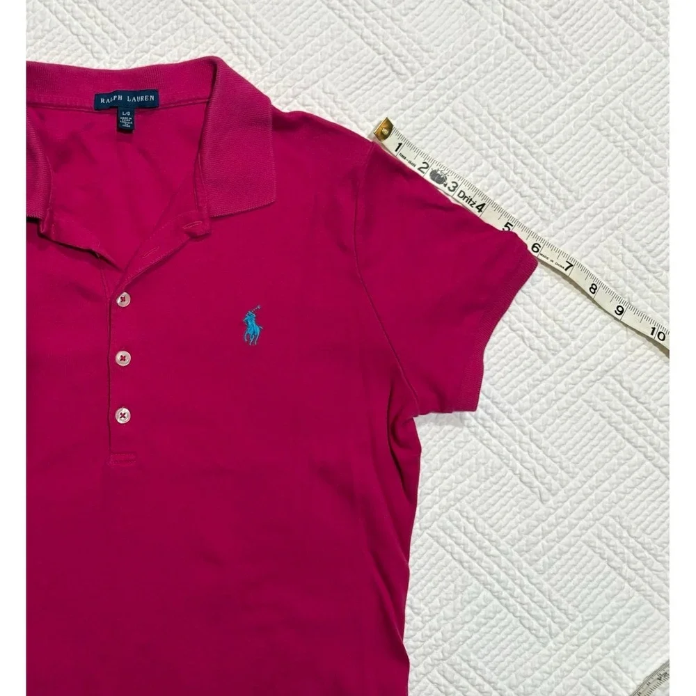 Ralph Lauren Youth Girls Polo Size Large Pink Collar Classic Short Sleeve